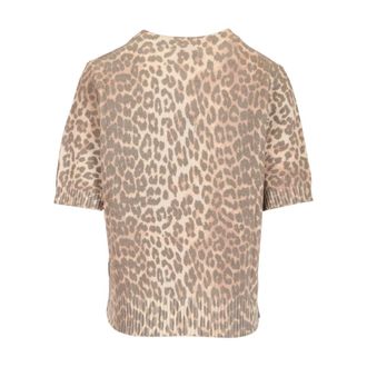 Ganni Leopard Wool Mix T-shirt - female - Ganni - T-Shirts - Multicolor - XS - Tops