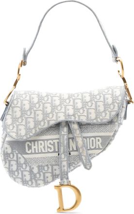 Dior Borsa a spalla Saddle in tela con ricamo e motivo Oblique 2021 - Grigio