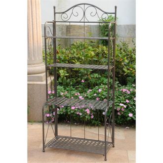 International Caravan Inc 3472-RT-BN Mandalay Iron Folding Baker Rack, Rustic Brown