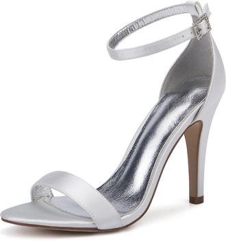 Generic Women Sexy Bridal Heels Wedding Ankle Strap Heel Open Toe Stiletto High Heeled Sandals for Party,Night Out,Daily 10.5Cm,Ivory,6 UK