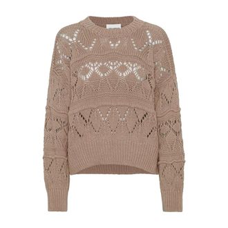 Americandreams Cassie Cotton Pullover - Dames - Ronde hals truien - Bruin - M - Katoen - Truien & Vesten