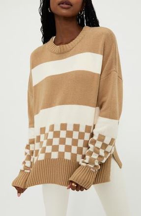 Beach Riot Callie Colorblock Crewneck Sweater in Taupe Check at Nordstrom Rack, Size Large