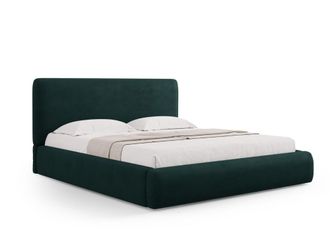 Cosmopolitan Design Cama con cabecero y ba&uacute;l 140x200cm de tejido chenilla verde botella