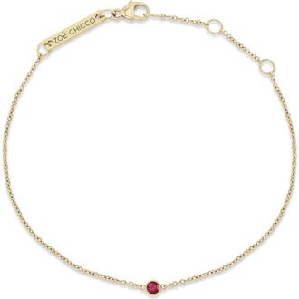 Zo&euml; Chicco 14K Gold Bezel Gemstone Pendant Bracelet in Yellow Gold/Ruby at Nordstrom, Size 7