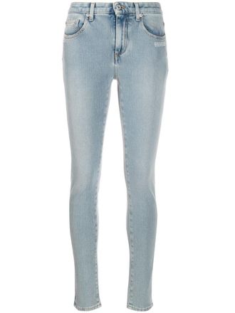 Off-white embroidered details skinny jeans - women - Cotton/Cotton - 25 - Blue