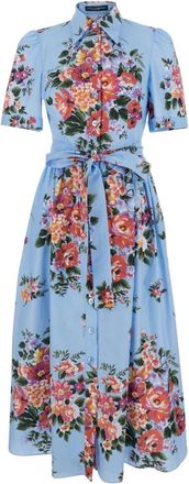 Dolce & Gabbana Klassieke Midi-jurk met Kraag en Knoopsluiting - Dames - Casual kleedjes - Blauw - M - Katoen - Kleedjes