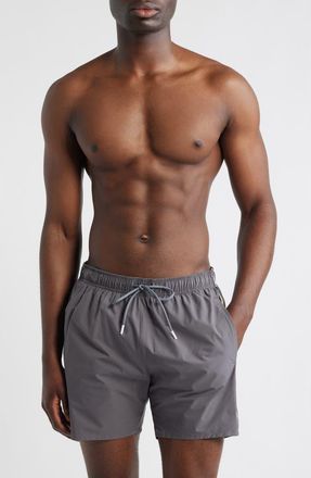 BOSS Iconic Side Stripe Swim Trunks in Dark Grey at Nordstrom, Size Xx-Large