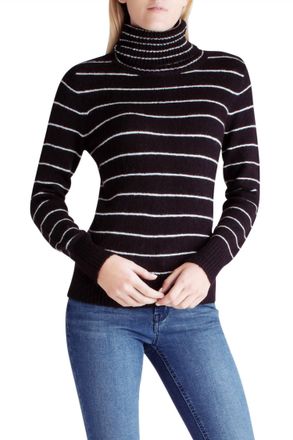 Kensie Combo Striped Long Sleeve Turtleneck Sweater In Black