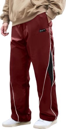 Feoya Mens Track Pants Straight Leg Baggy Joggers Y2k Drawstring Casual Trousers Hip Hop Streetwear Parachute Harajuku Pants Red XL