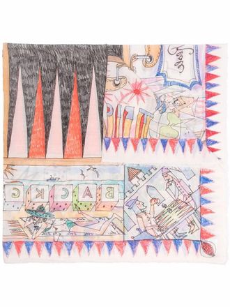Faliero Sarti drawing-print scarf - Neutrals