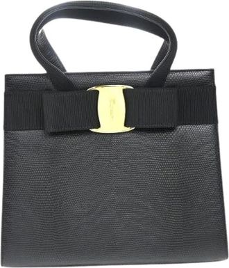 Ferragamo Pre-owned Handbags, female, Black, Size: ONE SIZE Pre-owned Convertible Vara Bow Tote
