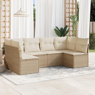 vidaXL Vidaxl - Juego De Sof&aacute;s Jard&iacute;n Con Cojines 6 Pzas Rat&aacute;n Sint&eacute;tico Beige