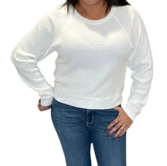 bobi Boxy Raglan Waffle Long Sleeve Tee In White