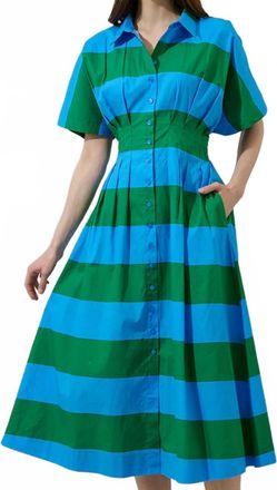 Sugarlips Breezy Striped Shirt Dress In Blue And Green