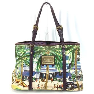 Louis Vuitton Green Leather Canvas Shoulder Bag Tote Bag (Pre-Owned)