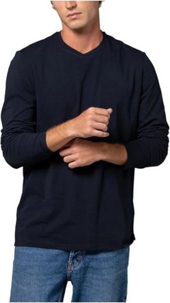 Majestic Filatures T-shirt met lange mouwen en ronde hals - Heren - Longsleeves - Blauw - S - Katoen - Tops