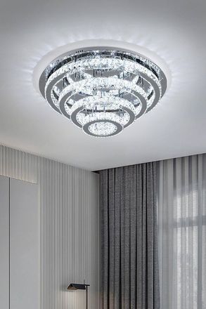 H&O Direct 4-Tier Chic Crystal Flush Mount Ceiling Light in Silver