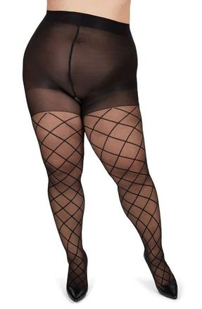 MeMoi Curvy Diamond Control Top Tights in Black/Black at Nordstrom, Size 1X