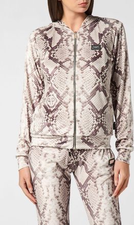 Philipp Plein Felpa con cappuccio con zip e stampa pitone animalier