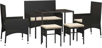 vidaXL Set Muebles De Jard&iacute;n 6 Piezas Y Cojines Rat&aacute;n Sint&eacute;tico Negro Vidaxl