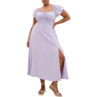 City Chic Abbie Peasant Midi Dress in Lilac at Nordstrom, Size Xxxs