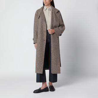 Brunello Cucinelli Cappotto Sparkling cammello e nero in lana vergine