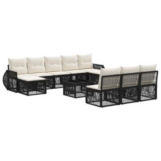 vidaXL Conjunto De Sof&aacute;s De Jard&iacute;n 11 Pcs Negro Y Blanco Crema Vidaxl