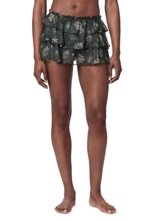 AllSaints Ruffle Silk Skort in Jardinia Deep Green at Nordstrom, Size 8 Us