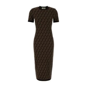 Fendi Knitted Dresses, female, Brown, Size: XS Silk Crepe De Chine Maxi Dress