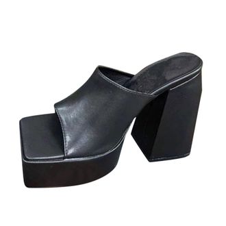 Generic Fashion Spring Summer Women Sandals with Thick Platform Chunky Heel and Cow Print Floral Design for Style (Black, 5)