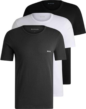 HUGO BOSS Heren Geborduurd Logo T-shirt (Set van 3) (Wit/Zwart/Donkergrijs)