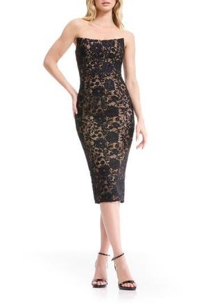 Dress The Population Cosette Strapless Lace Corset Cocktail Dress in Black at Nordstrom Rack, Size X-Large