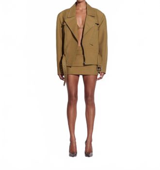 Alex Perry Low Rise Mini Skirt In Khaki
