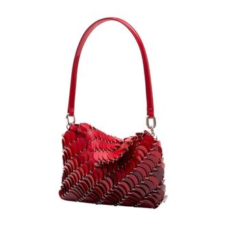 Paco Rabanne Womens Scallop-Appliqu&eacute; Calfskin Shoulder Bag Red
