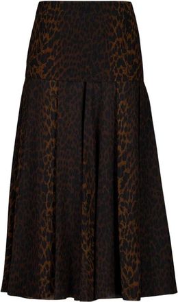 Balenciaga Leopard Print Zijden Godet Midi Rok - Dames - Midirokken - Bruin - S - Rokken