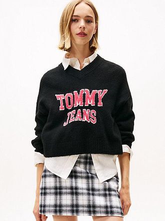 Tommy Hilfiger Varsity Logo V-Neck Jumper With Wool