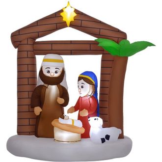 OUTSUNNY Bel&eacute;n Inflable Navide&ntilde;o Decoraci&oacute;n Inflable Navide&ntilde;a Con Luces Led E Inflador Hinchable Navidad Para Exterior 150x90x185 Cm Multicolor - Outsunny