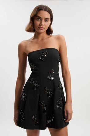 Karen Millen Womens Cluster Sequin & Crystal Embellished Bandeau Tailored Mini Dress - Black - Size 12 UK