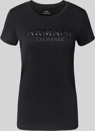 A|X Armani Exchange T-Shirt mit Ziersteinbesatz und Rundhalsausschnitt in Black, Größe XL