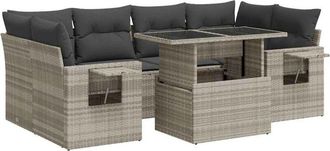 vidaXL Set De Sof&aacute;s De Jard&iacute;n 7 Pzas Con Cojines Rat&aacute;n Pe Gris Claro Vidaxl