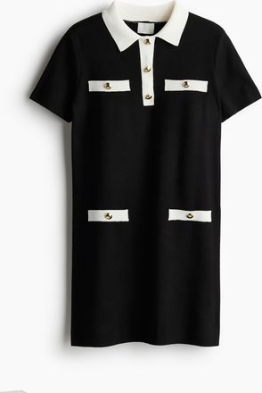 H&M Feinstrickkleid mit Kragen - Schwarz/Weiss