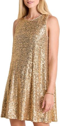 Vineyard Vines Kiki Sleeveless Sequin Swing Dress in Gold at Nordstrom, Size X-Large