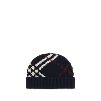 Burberry BU8132885A1243BB Cashmere-Blend Check Beanie - Blue