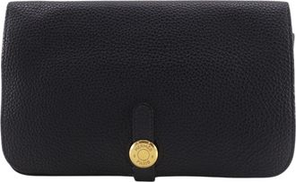 Herm&egrave;s Black Taurillon Clemence Leather Long Wallet (Bi-Fold) (Pre-Owned)