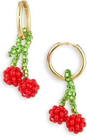 Pura Utz Beaded Charm Drop Hoop Earrings in Red /Green at Nordstrom Rack