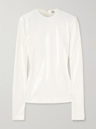 Toteme Maglia In Mesh Con Paillettes - Bianco