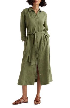 Seasalt Cornwall Whitsand Cove Long Sleeve Organic Cotton Gauze Shirtdress in Cypress at Nordstrom, Size 14 Us