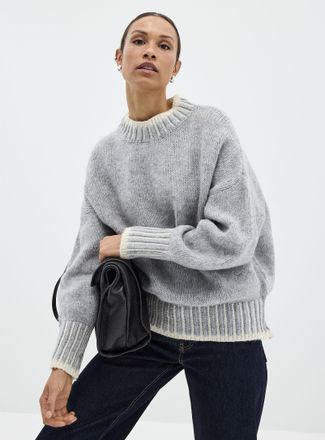 Contemporaine Womens Overcast ribbed trim loose sweater
