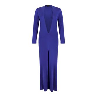 Tom Ford Avondjurk met diepe V-hals van fijn breisel met hoge voorkant - Dames - Jurken - Blauw - Maat: S Viscose