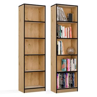 Topeshop R50 Librer&iacute;a - Mueble Para Libros Y Archivadores - 5 Estantes - 50x182x30 Cm - Roble Artisan / Negro